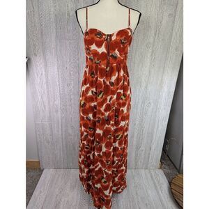 Elle Women's Medium Red Orange Spaghetti Strap Maxi Dress Gown Sundress